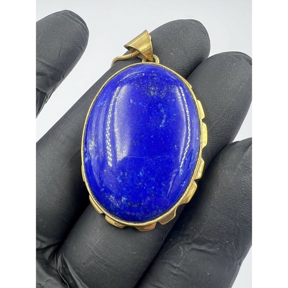 lapis lazuli pendant brass Mine 4 Afghanistan Dark Blue Natural - Picture 4 of 9